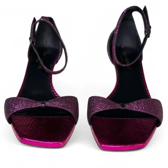 Saint Laurent Paris Glitter Fuchsia Kitten Heel Sandal EU 37.5 NWOB - Picture 3 of 16
